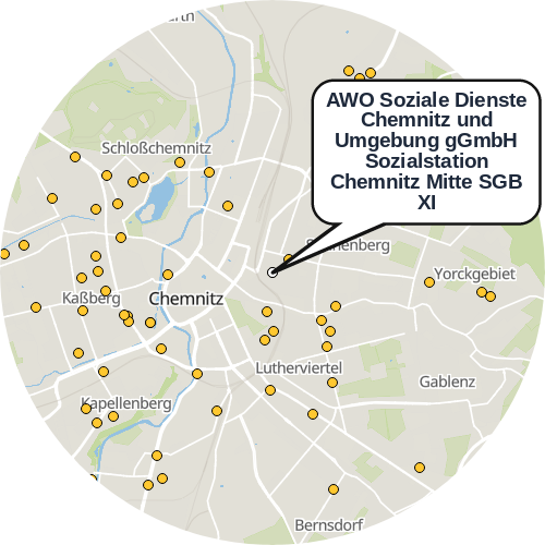Kartenausschnitt für die Firma AWO Soziale Dienste Chemnitz und Umgebung gGmbH Sozialstation Chemnitz Mitte SGB XI