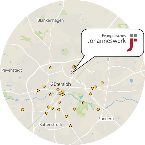 Kartenausschnitt für die Firma Ev. Johanneswerk gGmbH , Johanneswerk - ambulant - Pflegedienst Gütersloh