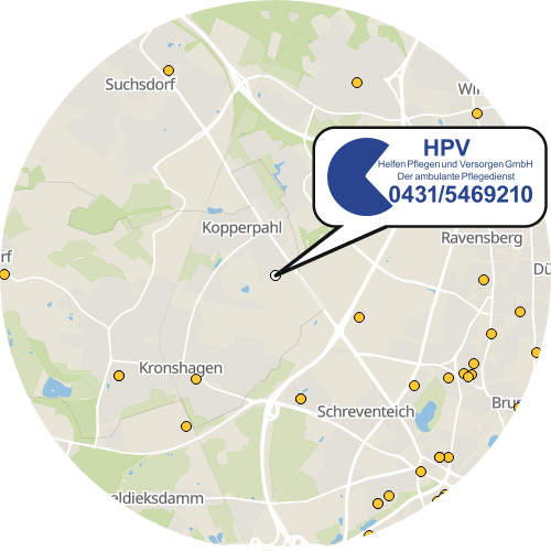Kartenausschnitt für die Firma HPV Helfen, Pflegen und Versorgen  GmbH   Der ambulante Pflegedienst mit dem Rundum-Konzept