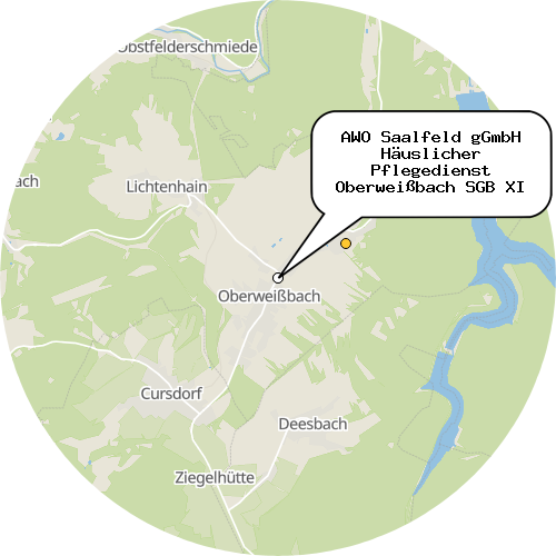 Kartenausschnitt für die Firma AWO Saalfeld gGmbH Häuslicher Pflegedienst Oberweißbach SGB XI
