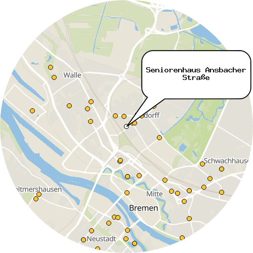 Kartenausschnitt für die Firma Seniorenhaus Ansbacher Straße