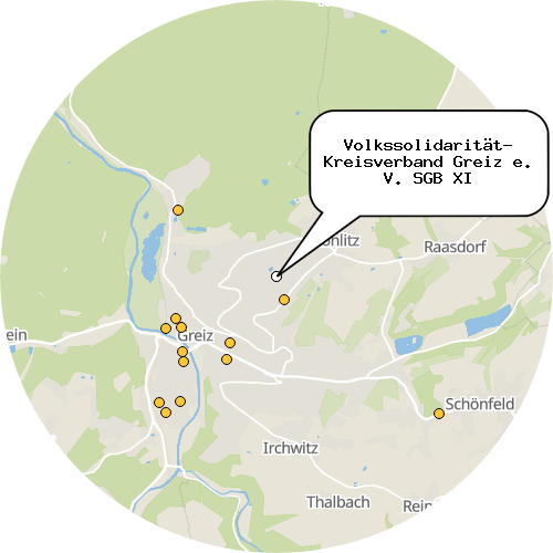 Kartenausschnitt für die Firma Volkssolidarität- Kreisverband Greiz e. V. SGB XI