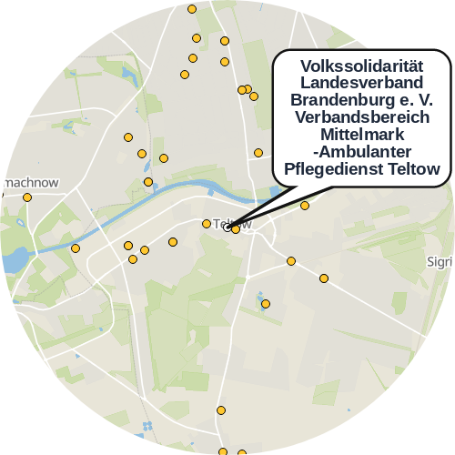 Kartenausschnitt für die Firma Volkssolidarität Landesverband Brandenburg e. V.  Verbandsbereich Mittelmark -Ambulanter Pflegedienst Teltow