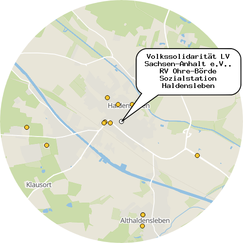 Kartenausschnitt für die Firma Volkssolidarität LV Sachsen-Anhalt e.V.. RV Ohre-Börde Sozialstation Haldensleben