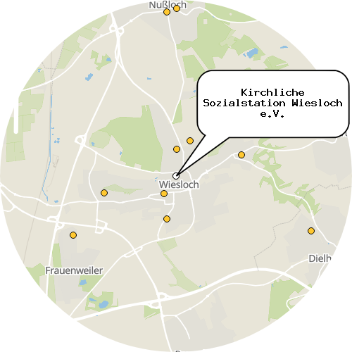 Kartenausschnitt für die Firma Kirchliche Sozialstation Wiesloch e.V.