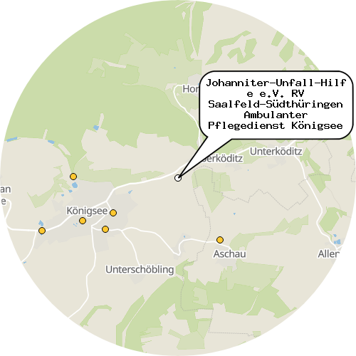 Kartenausschnitt für die Firma Johanniter-Unfall-Hilfe e.V. RV Saalfeld-Südthüringen Ambulanter Pflegedienst Königsee SGB V / SGB XI