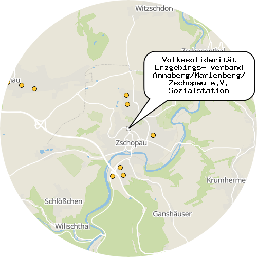 Kartenausschnitt für die Firma Volkssolidarität Erzgebirgs- verband Annaberg/Marienberg/ Zschopau e.V. Sozialstation