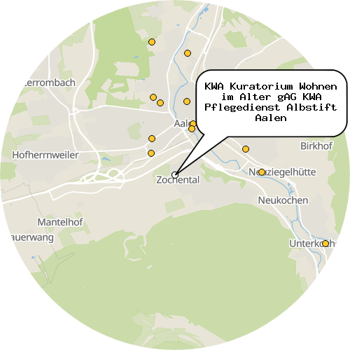 Kartenausschnitt für die Firma KWA Kuratorium Wohnen im Alter gAG KWA Pflegedienst Albstift Aalen