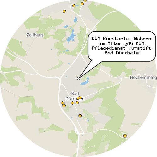 Kartenausschnitt für die Firma KWA Kuratorium Wohnen im Alter gAG KWA Pflegedienst Kurstift Bad Dürrheim