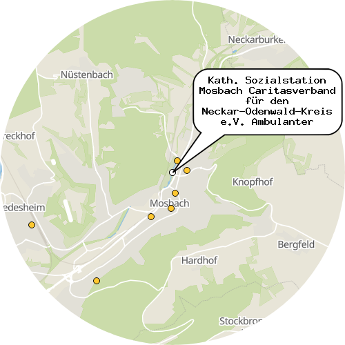 Kartenausschnitt für die Firma Kath. Sozialstation Mosbach Caritasverband für den Neckar-Odenwald-Kreis e.V. Ambulanter Pflegedienst