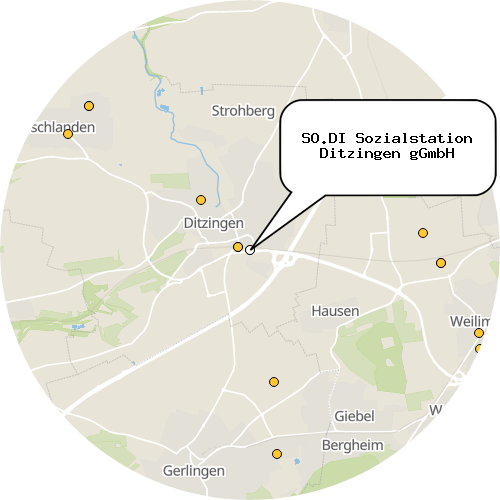 Kartenausschnitt für die Firma SO.DI Sozialstation Ditzingen gGmbH