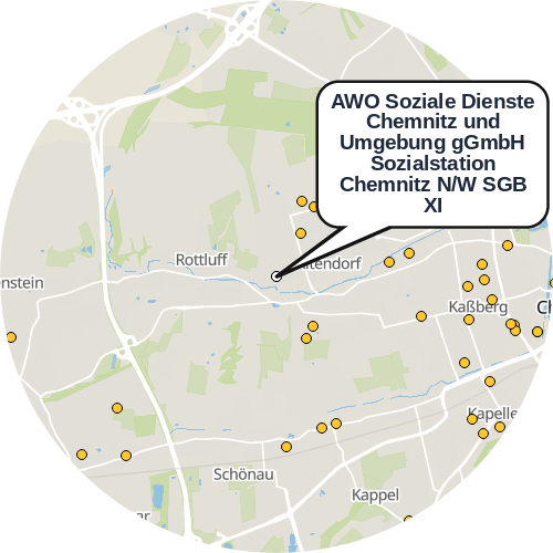 Kartenausschnitt für die Firma AWO Soziale Dienste Chemnitz und Umgebung gGmbH Sozialstation Chemnitz N/W SGB XI