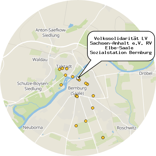 Kartenausschnitt für die Firma Volkssolidarität LV Sachsen-Anhalt e.V. RV Elbe-Saale  Sozialstation Bernburg