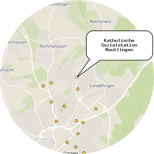 Kartenausschnitt für die Firma Katholische Sozialstation Reutlingen