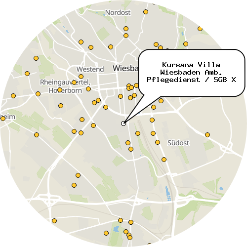 Kartenausschnitt für die Firma Kursana Villa Wiesbaden Amb. Pflegedienst / SGB X