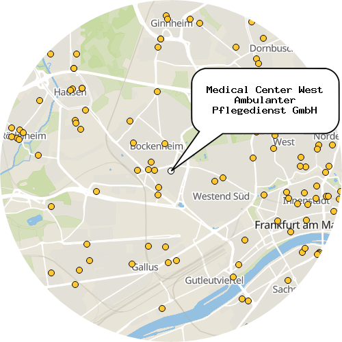 Kartenausschnitt für die Firma Medical Center West Ambulanter Pflegedienst GmbH