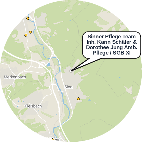Kartenausschnitt für die Firma Sinner Pflege Team Inh. Karin Schäfer & Dorothee Jung Amb. Pflege / SGB XI