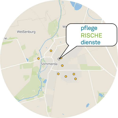 Kartenausschnitt für die Firma Pflegedienste Rische GmbH NL Sömmerda Amb. Pflegedienst