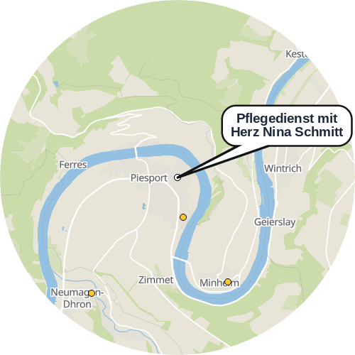 Kartenausschnitt für die Firma Pflegedienst mit Herz Nina Schmitt