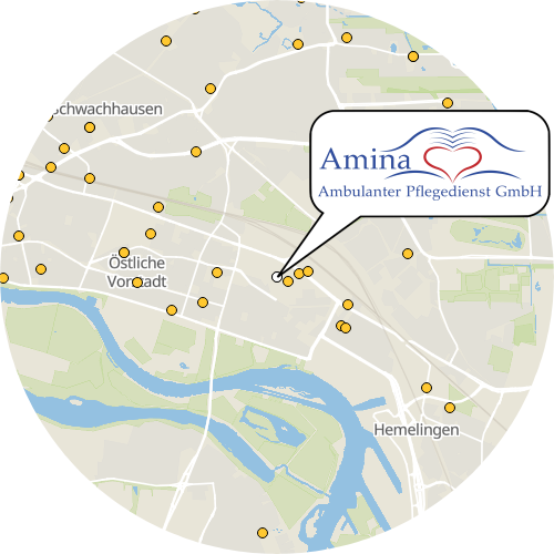 Kartenausschnitt für die Firma Amina Ambulanter Pflegedienst GmbH