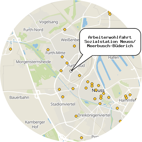 Kartenausschnitt für die Firma Arbeiterwohlfahrt Sozialstation Neuss/ Meerbusch-Büderich