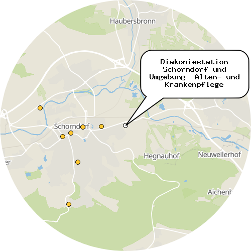 Kartenausschnitt für die Firma Diakoniestation Schorndorf und Umgebung  Alten- und Krankenpflege