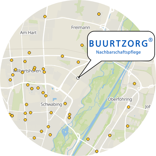 Kartenausschnitt für die Firma Buurtzorg Team München