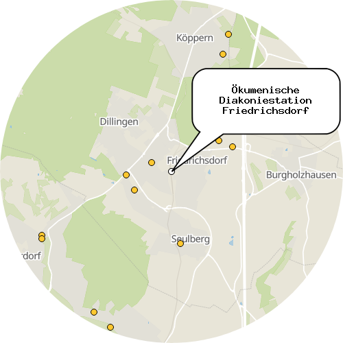 Kartenausschnitt für die Firma Ökumenische Diakoniestation Friedrichsdorf