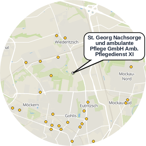 Kartenausschnitt für die Firma St. Georg Nachsorge und ambulante Pflege GmbH Amb. Pflegedienst XI