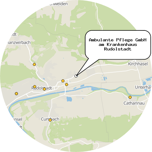 Kartenausschnitt für die Firma Ambulante Pflege GmbH am Krankenhaus Rudolstadt