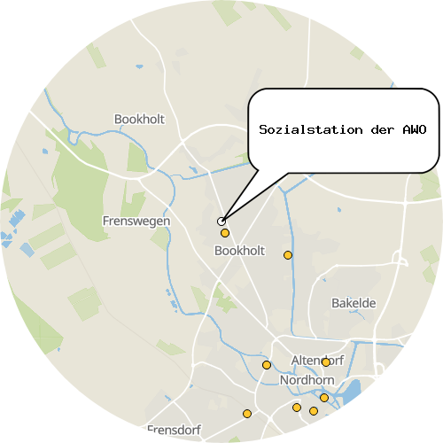 Kartenausschnitt für die Firma Sozialstation der AWO