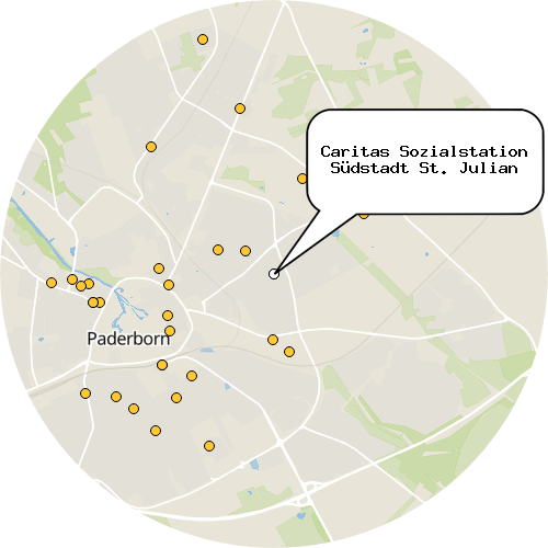Kartenausschnitt für die Firma Caritas Sozialstation Südstadt St. Julian