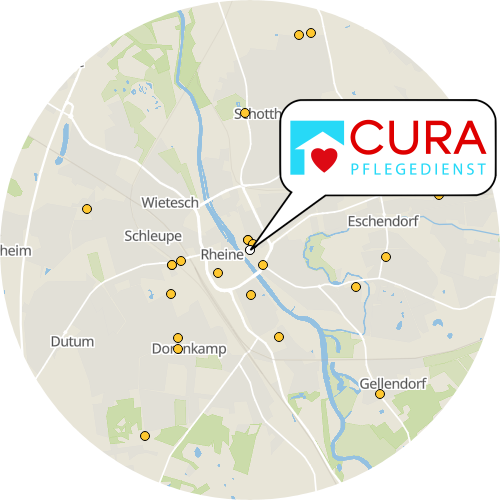 Kartenausschnitt für die Firma Cura Rheine GmbH (vorm. Pflege Miteinander)