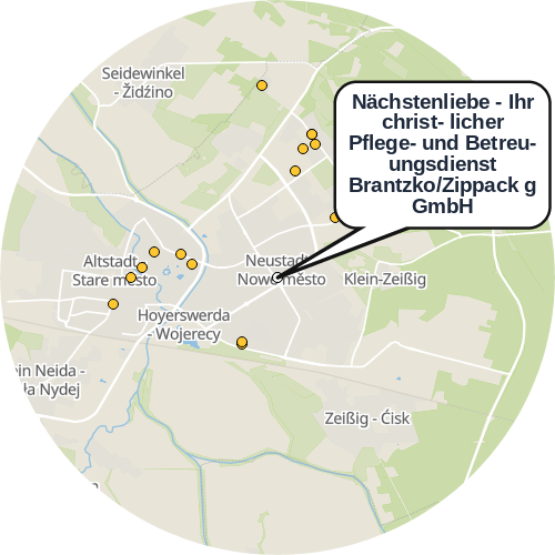 Kartenausschnitt für die Firma Nächstenliebe - Ihr christ- licher Pflege- und Betreu- ungsdienst Brantzko/Zippack g GmbH