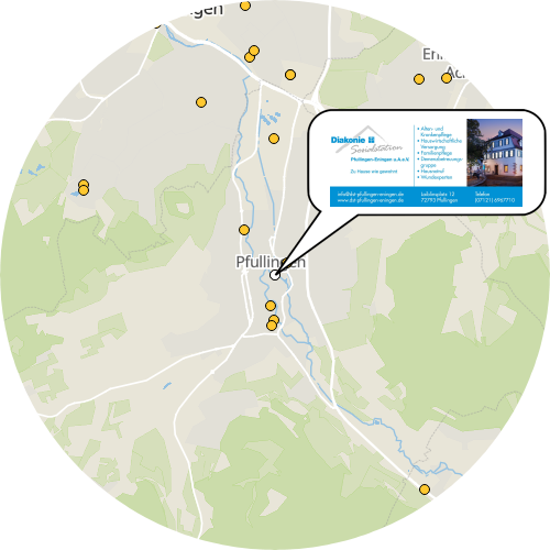 Kartenausschnitt für die Firma Diakonie-Sozialstation Pfullingen/Eningen u.A. e.V.