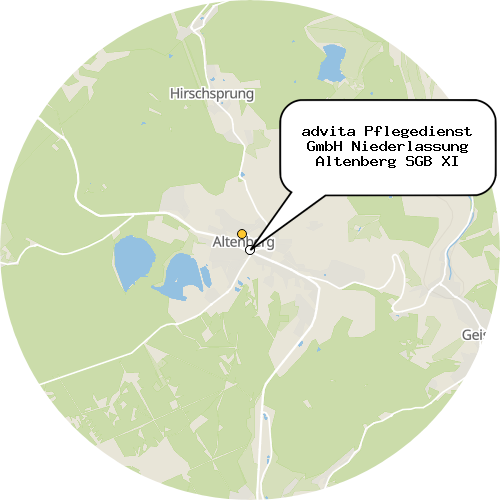 Kartenausschnitt für die Firma advita Pflegedienst GmbH Niederlassung Altenberg SGB XI