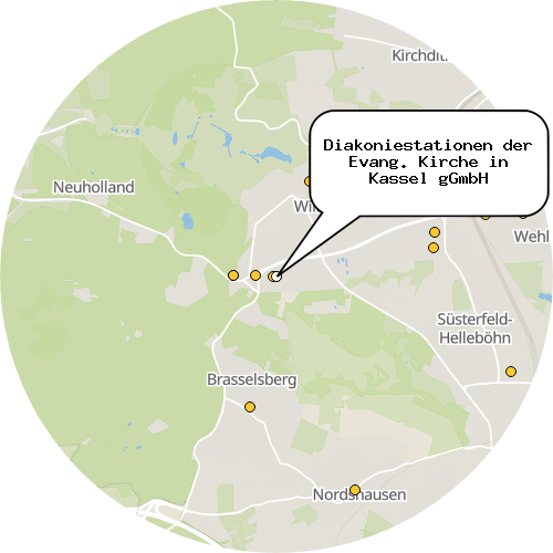 Kartenausschnitt für die Firma Diakoniestationen der Evang. Kirche in Kassel gGmbH