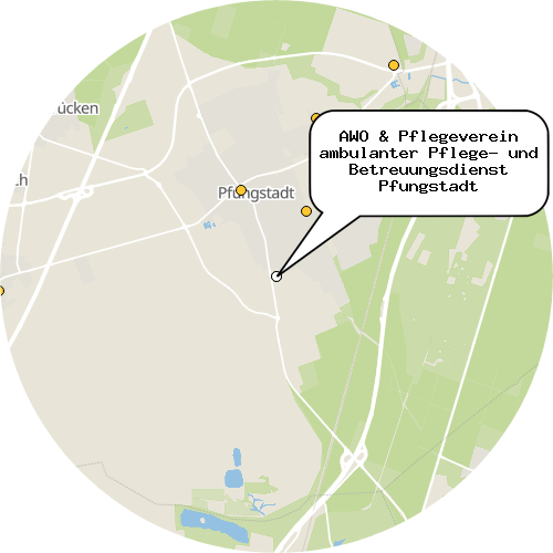 Kartenausschnitt für die Firma AWO & Pflegeverein ambulanter Pflege- und Betreuungsdienst Pfungstadt