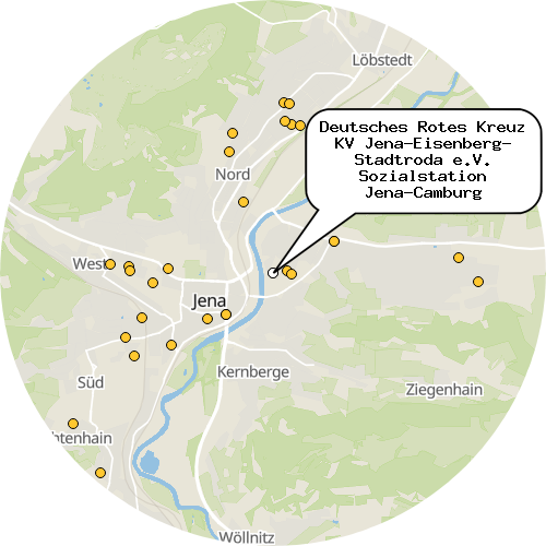 Kartenausschnitt für die Firma Deutsches Rotes Kreuz KV Jena-Eisenberg- Stadtroda e.V. Sozialstation Jena-Camburg