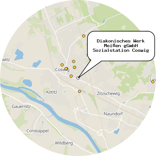 Kartenausschnitt für die Firma Diakonisches Werk Meißen gGmbH Sozialstation Coswig