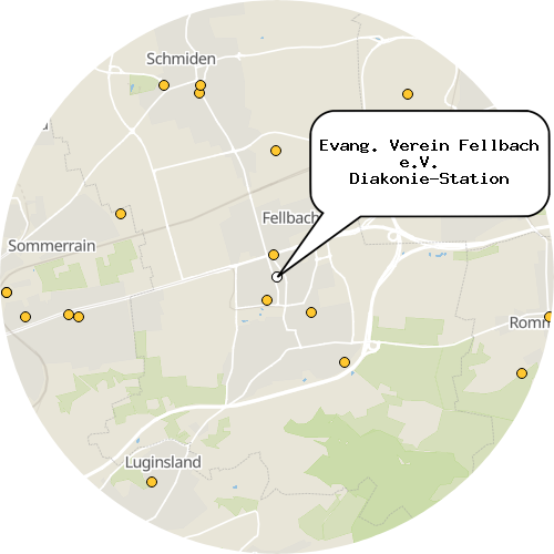 Kartenausschnitt für die Firma Evang. Verein Fellbach e.V.   Diakonie-Station