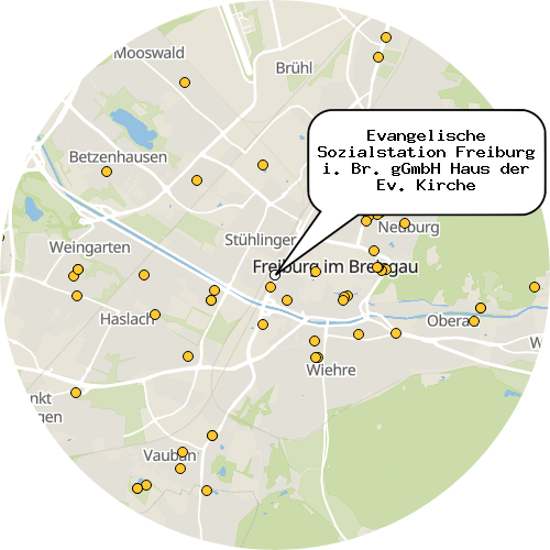 Kartenausschnitt für die Firma Evangelische Sozialstation Freiburg i. Br. gGmbH Haus der Ev. Kirche