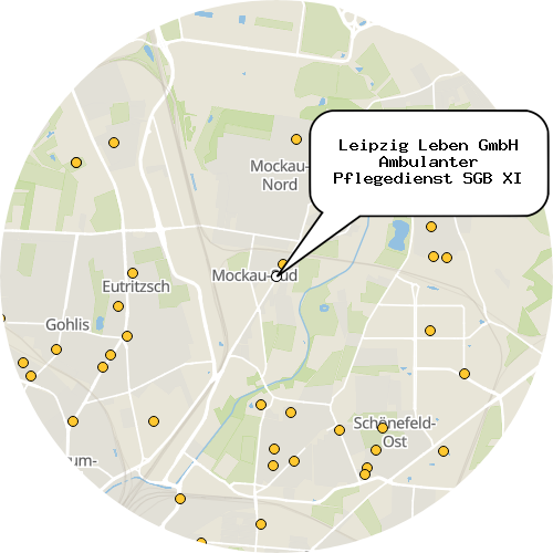 Kartenausschnitt für die Firma Leipzig Leben GmbH Ambulanter Pflegedienst SGB XI