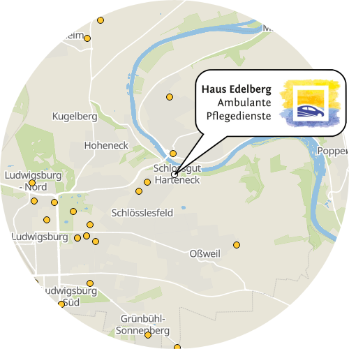Kartenausschnitt für die Firma Haus Edelberg ambulante Pflegedienste GmbH Ambulante Pflege Kernen und Ludwigsburg