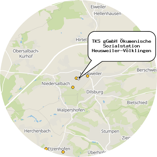 Kartenausschnitt für die Firma TKS gGmbH Ökumenische Sozialstation Heusweiler-Völklingen