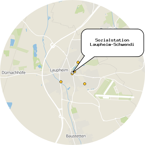Kartenausschnitt für die Firma Sozialstation Laupheim-Schwendi