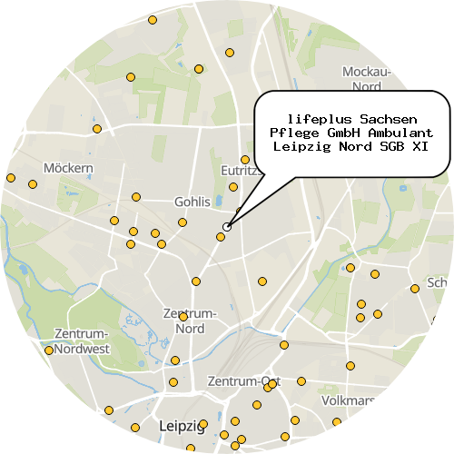 Kartenausschnitt für die Firma lifeplus Sachsen Pflege GmbH Ambulant Leipzig Nord SGB XI