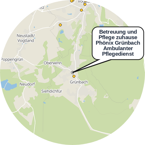 Kartenausschnitt für die Firma Betreuung und Pflege zuhause Phönix Grünbach Ambulanter Pflegedienst
