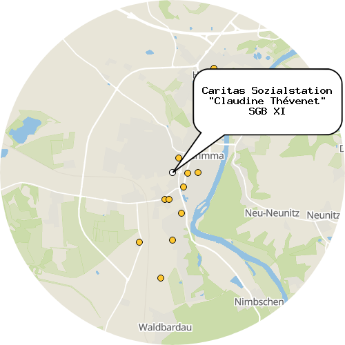 Kartenausschnitt für die Firma Caritas Sozialstation "Claudine Thévenet" SGB XI