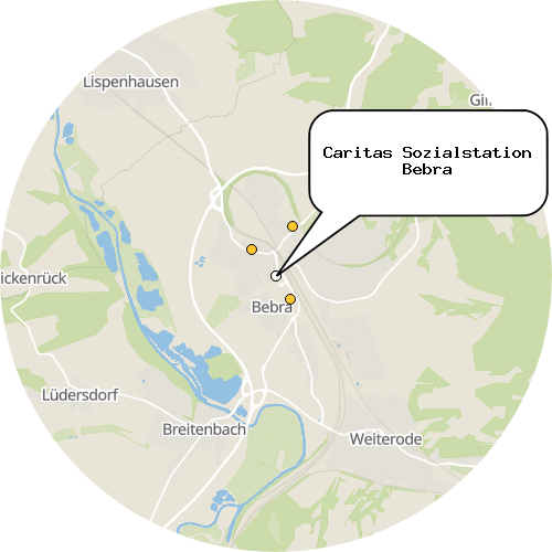 Kartenausschnitt für die Firma Caritas Sozialstation Bebra